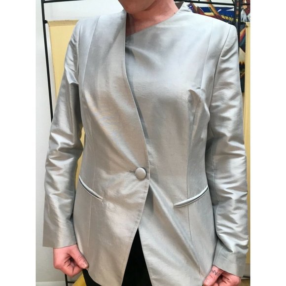 Lafayette 148 Y 12 100% Silk Silver Blazer - Picture 8 of 11
